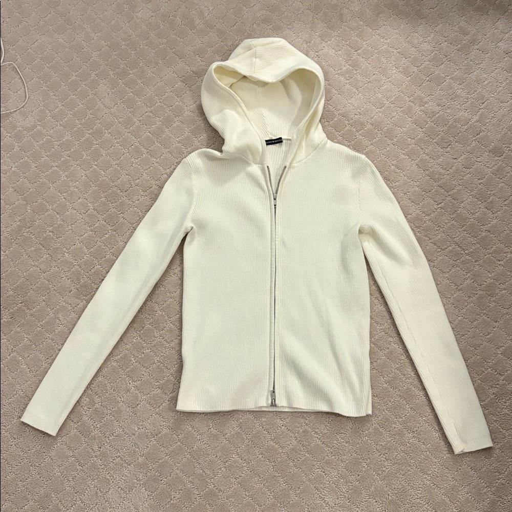 Brandy Melville Off-White Ivory Ribbed Hoodie Sweater One Size